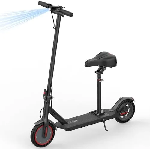 folding electric scooter for adults with seat 19mph 21 mile range 350w motor 85 solid tires with app control dual brake system ul2272 certified commuter e scooter